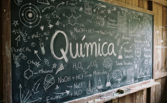 Quimica lousa escolar com formulas e simbolos cientificos para educacao e ciencia