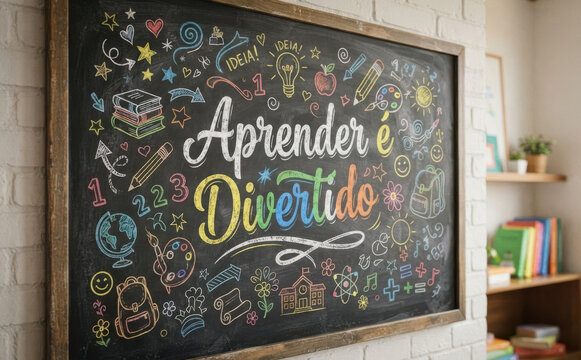 Aprender e Divertido lousa escolar com desenhos infantis para educacao infantil e decoracao de sala de aula