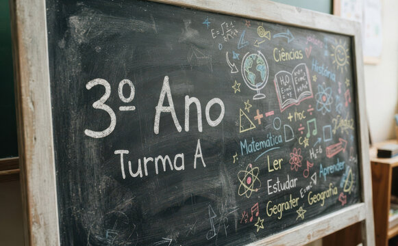 3 Ano Turma A lousa escolar com desenhos de educacao infantil e conceitos escolares para projetos de sala de aula e comunicacao visual