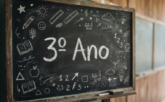 3o Ano escrito na lousa escolar para educacao infantil e ensinamentos escolares