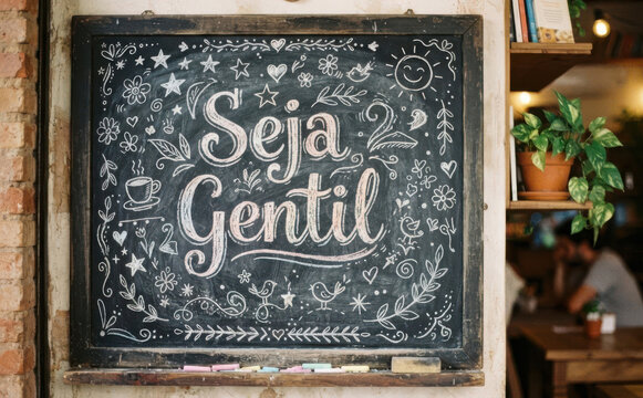 Seja Gentil, quadro de giz com mensagem positiva e motivacional para decora&ccedil;&atilde;o de ambientes e cafeterias