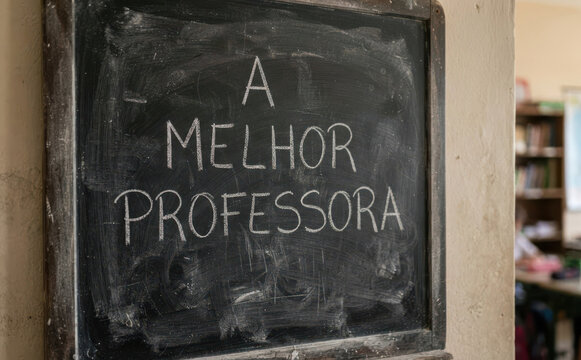 A MELHOR PROFESSORA lousa com mensagem em portugues sobre educacao e agradecimento a docente em sala de aula