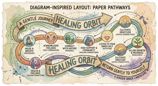 Diagram Inspired Layout of Paper Pathways for Healing Journey and Orbit