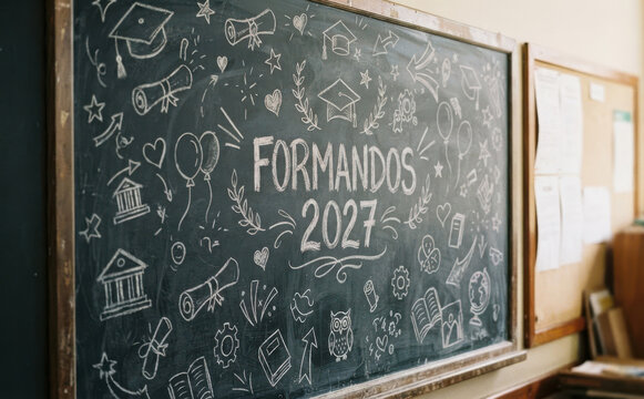 FORMANDOS 2027 lousa escolar com desenhos de formatura para educacao e escola