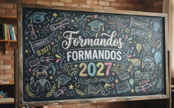 Formandos Formandos 2027 Lousa escolar com desenhos de graduacao para cartao e convite