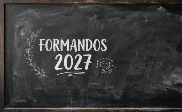 FORMANDOS 2027 escrito em lousa escolar preta para formatura, estudante, escola e educacao