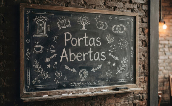 Portas Abertas lousa escolar com giz conceito de educacao acolhimento e novas oportunidades