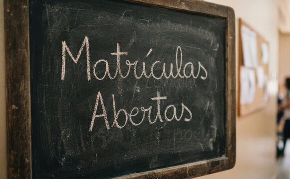 Matriculas Abertas lousa escolar com giz para divulgacao de cursos e matriculas educacionais
