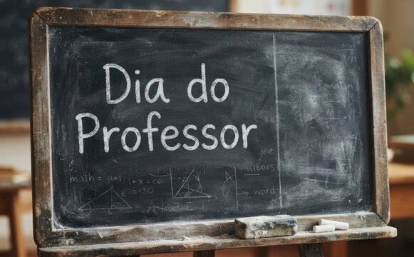 Dia do Professor escrito em lousa com giz para homenagear educadores na escola e faculdade