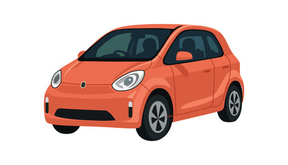 Fototapeta premium Illustrated Red Compact Car Isolated. Minimalist Red Car. Stylish Red Compact Automobile. Red City Car.