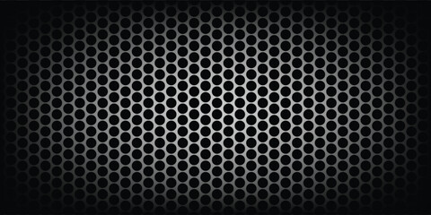 Naklejka premium Black perforated metal plate. Metal grill. Black metal texture steel background. Perforated sheet metal.Abstract dark gray circle mesh pattern background texture.