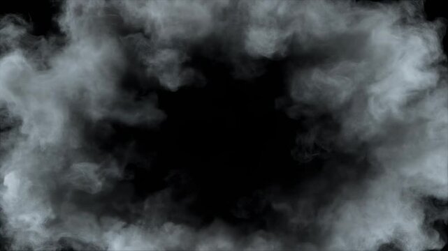 Top-view smoke shock wave circle explosion forming a perfect expanding ring. Smooth white an