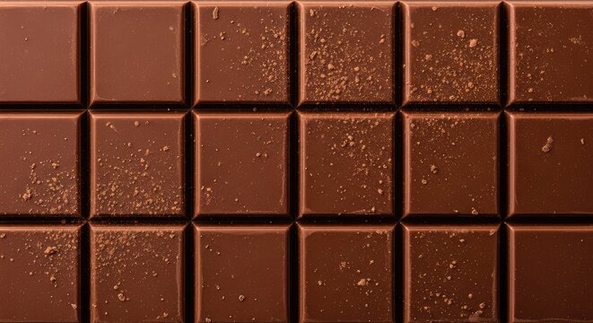 Rich dark chocolate bars arranged in a seamless geometric grid pattern with elegant cocoa dusting and a smooth matte finish for backdrops, deliciousness, brown, luxury