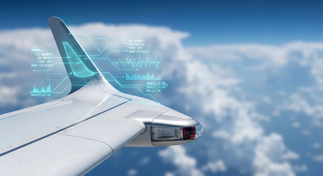 Sleek Composite Airliner Winglet and Navigation Light Against High-Altitude Sky