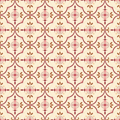 Fototapeta premium Maroon and brown floral motifs with light cream background, elegant vector seamless pattern.