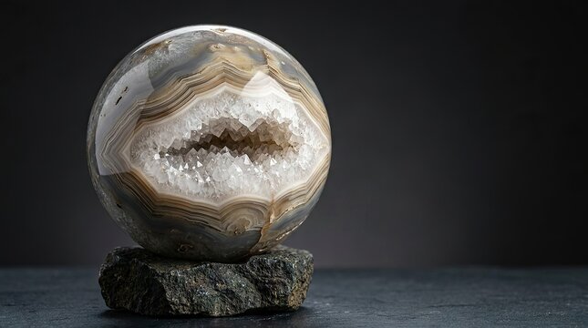 Open Agate Geode Sphere Revealing a Natural Crystal Interior