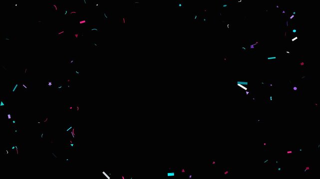 Vibrant multicolored confetti falling on a black background. 4K Video