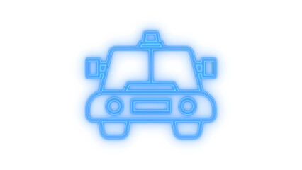 A colorful neon glowing line icon of a passenger taxi car from front view for public city transportation or cab service isolated on transparent background © MdSamsul1234