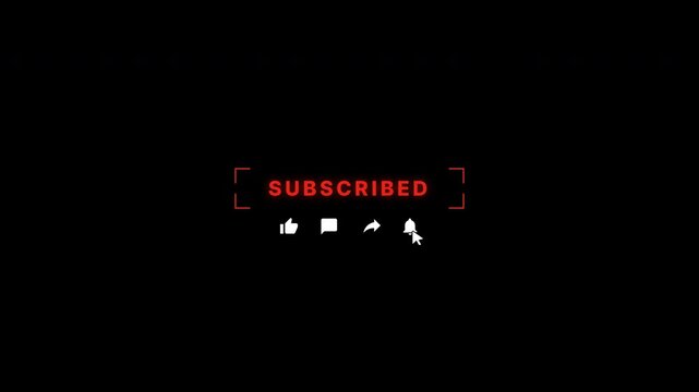 Animated red Subscribe button in lower third, social media icons, video overlay graphics