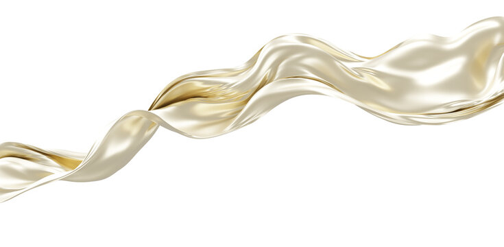 Luxury pearl silk fabric flowing isolated on transparent background with copy space 3D render