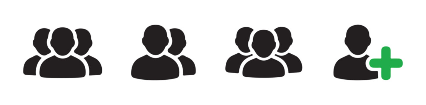 User group icons and add friend button with green plus symbol for social network interface.