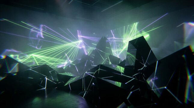 Dark Cyber Goth Obsidian Terrain with Neon Acid Green Grid Lines