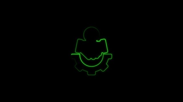 hand with gear settings icon animation on black background configuration control support concept 4k motion graphic