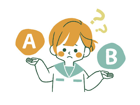比較をしている困った表情の女子学生