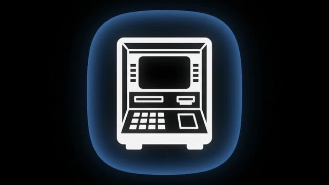 Minimalist ATM Machine Icon Assembling and Fill Animation on Black
