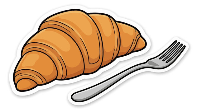 Flaky croissant pastry with a silver fork.