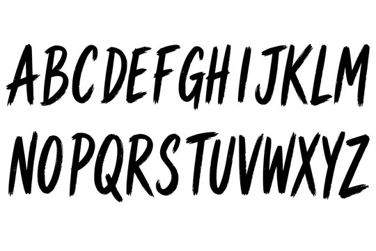 Single layer image with alphabet, each letter written with a brush. Bold style. Uppercase English alphabet in a textured grunge brush style. Vector typeface, JPEG version.