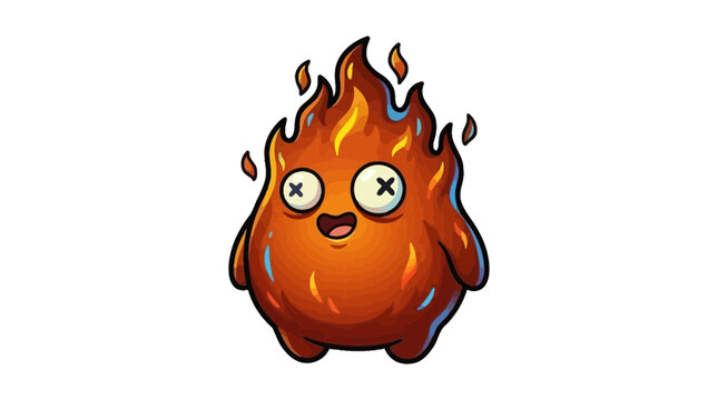 Cute flame fire monster character sticker.