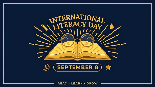 International literacy day illustration with open book