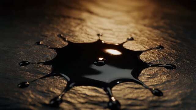 Black Ink Drop Splashing and Spreading Across Textured Dark Slate Surface