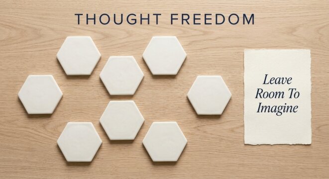 Arrangement of clean white porcelain hexagon tiles on a wood surface