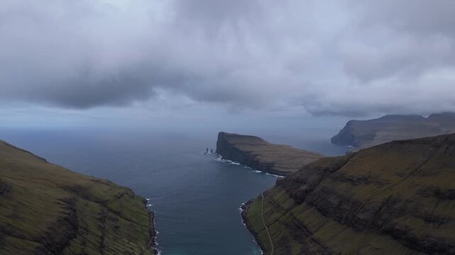 Tj&oslash;rnuv&iacute;k Black Sand Beach with Risin og Kellingin Sea Stacks, Faroe Islands