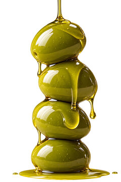 Glossy Green Olives Drizzled with Olive Oil isolated on Transparent Background 