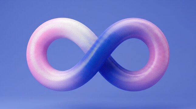 Abstract gradient infinity symbol rendered with ribbed texture against a solid purple background with concept