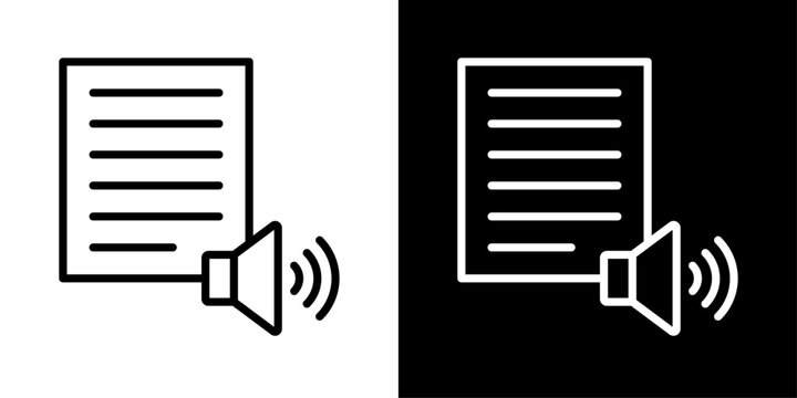 Modern text to speech icon featuring a document and speaker, representing AI voice generation, speech synthesis, audio conversion and voice technology.