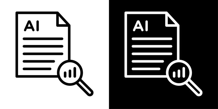 Modern AI summarization icon featuring an AI document and magnifying glass, representing automated text summarization, document analysis and AI processing.
