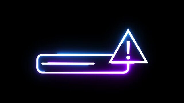 Neon warning sign with pulsing triangle light effect on dark background digital animation.