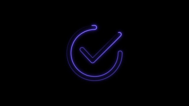 checkmark inside a circle animated. glowing neon line check mark icon glowing neon tik mark icon on the black background.