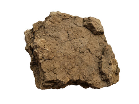 Rough brown dirt clay soil block sits isolated on a plain white background.