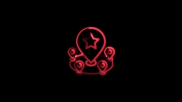 Glowing neon line Police badge icon isolated on black background. Sheriff badge sign. Shield with star symbol. 4K Video motion graphic animation