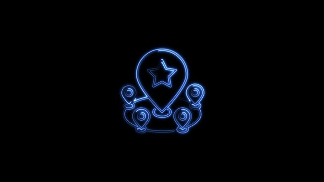 Glowing neon line Police badge icon isolated on black background. Sheriff badge sign. Shield with star symbol. 4K Video motion graphic animation