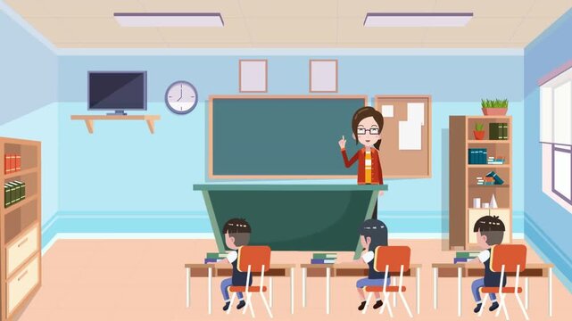 Woman Working at Computer in Office Room with Desk, Cartoon Vector Illustration for Business, Education, School and Workplace Concepts