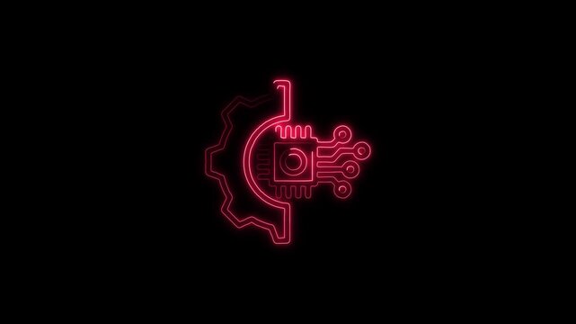 New Update neon setting icon setup animation in black background on black background 4k video animation.