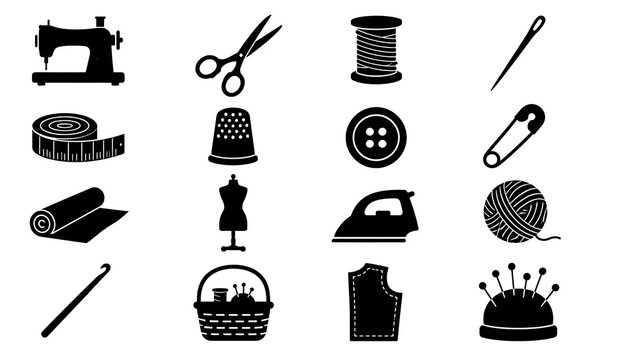 Sewing and tailoring craft icons displaying various needlework accessories