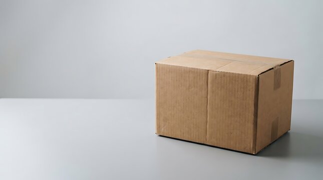 Blank Cardboard Box on Grey Surface for Shipping Packaging and Relocation