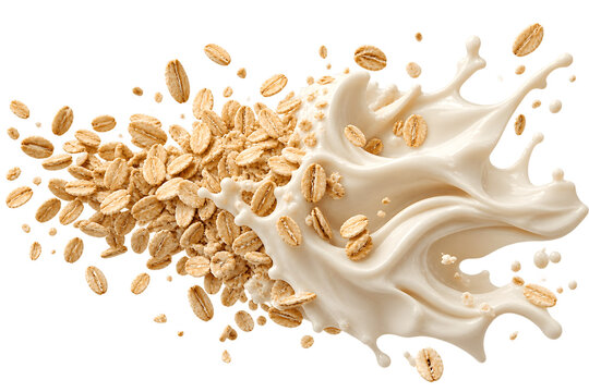 Rolled Oats and Silky Cream Splash isolated on Transparent Background 